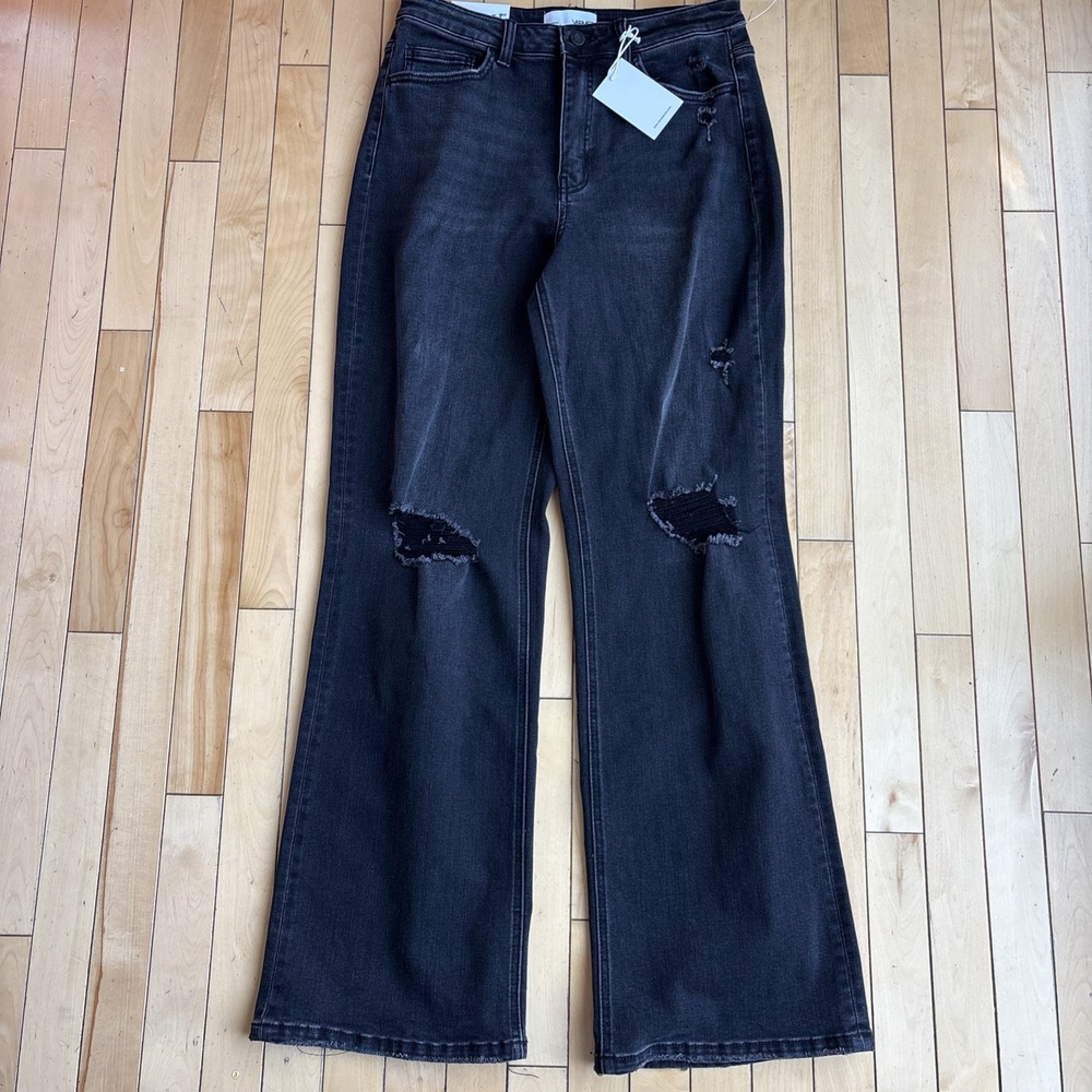 Vervet Jeans Leslie 90s Flare Womens 30 Distressed Black Retro Punk Rock Disco